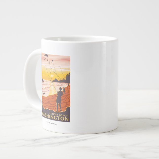 Tasse Géante Beach & Kites - Sunset Beach, Washington (Devant gauche)