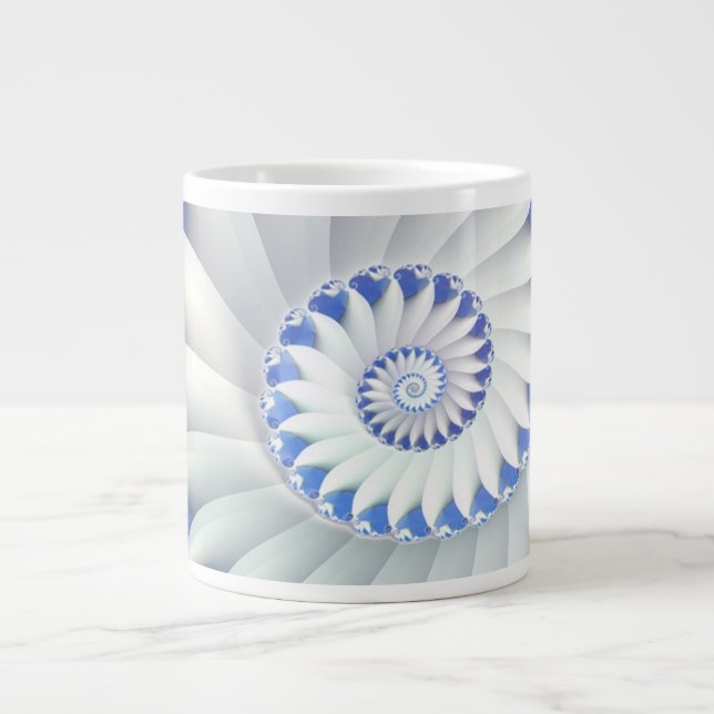 Tasse Géante Beau Bleu & Blanc Mer Shell Art Fractal fin (Devant)