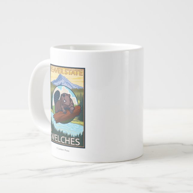 Tasse Géante Beaver et Mt Hood - Welches, Oregon (Devant gauche)