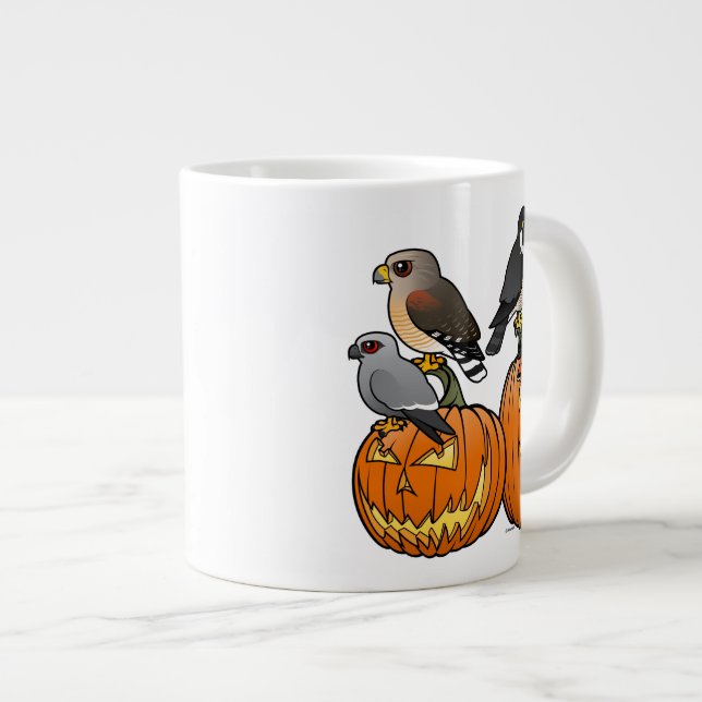 Tasse Géante Birdorable Raptors sur des citrouilles (Devant droit)