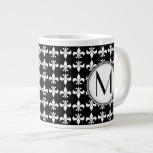 Tasse Géante Black   Blanc Fleur de Lis Monogram Motif