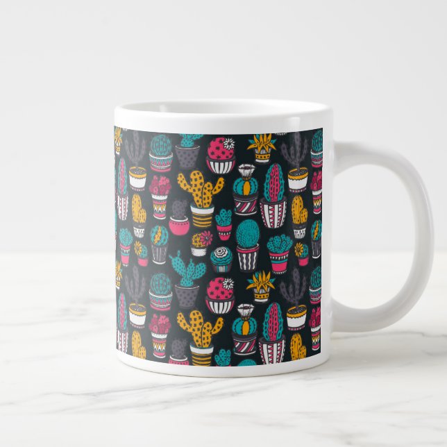 Tasse Géante Cactus tirés à la main dans le Motif de style d'es (Droite)