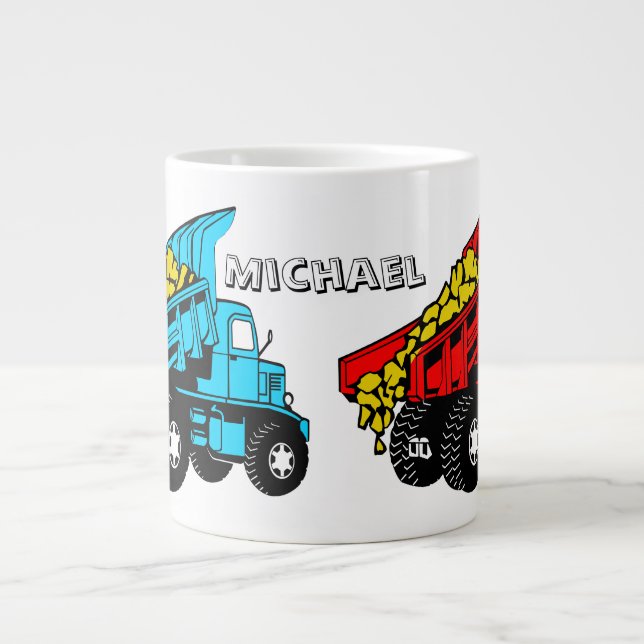 Tasse Géante Camions pour enfants| Nom personnalisé (Devant)