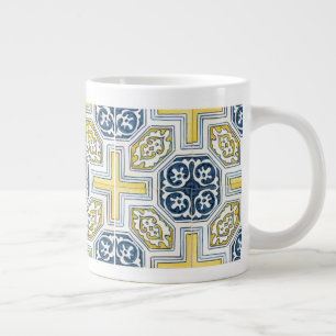 Tasse Géante Carreaux Artistiques Géométriques Faux Bleu Jaune