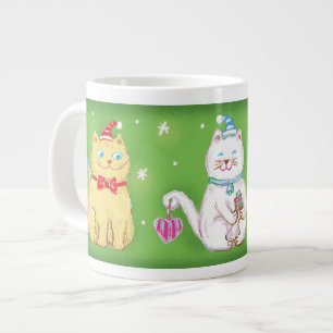 Tasse Géante Cartoon mignonne Meowy Chats de Noël en chapeaux d