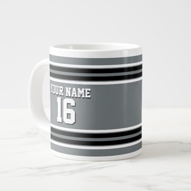 Tasse Géante Charcoal Black Wht Team Jersey Numéro personnalisé (Devant gauche)