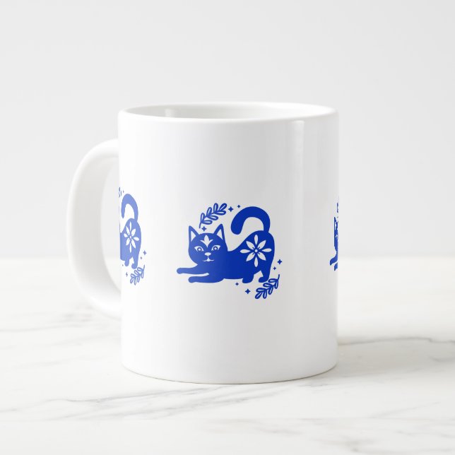 Tasse géante Chat Bleu Ludique – CozyBun (Devant gauche)