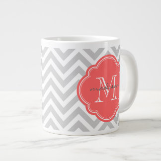 Tasse Géante Chevron gris et corail sur mesure Monogramme perso