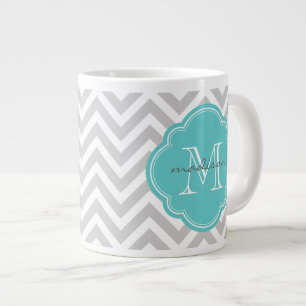 Tasse Géante Chevron gris et turquoise sur mesure Monogramme pe