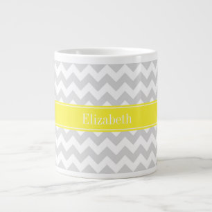 Tasse Géante Chevron Lt Gris Blanc Monogramme Nom Jaune