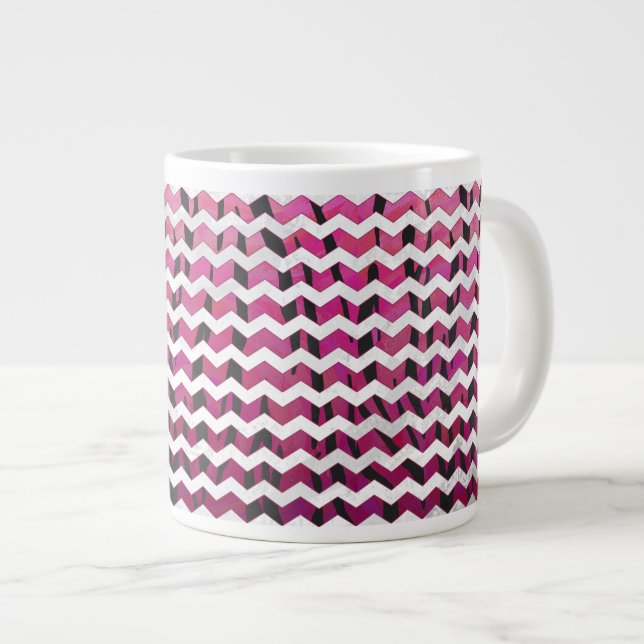 Tasse Géante Chevron Tiger rose chaud et noir (Devant droit)