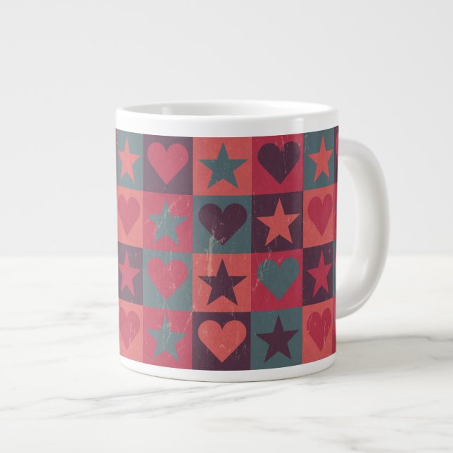 Tasse Géante Coeurs Et Étoiles Motif Rose (Devant droit)