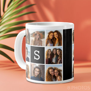 Tasse Géante Collage de photos noir et blanc Monogramme personn