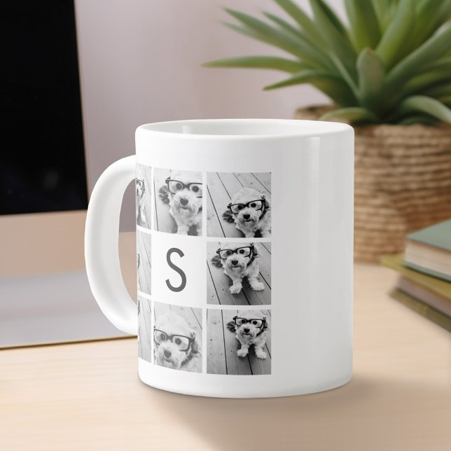 Tasse Géante Collage photo noir et blanc Monogramme personnalis (Personalized mug)
