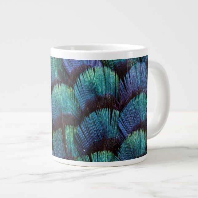 Tasse Géante Conception de plume de faisan bleu-vert (Devant droit)
