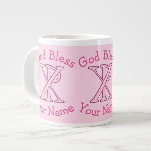 Tasse Géante Croix chrétienne Chi Ro rose sur personnalisé rose