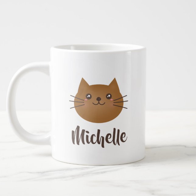 Tasse Géante Cute Kawaii Kitty Chat Lover Whimsical Monogramme (Gauche)