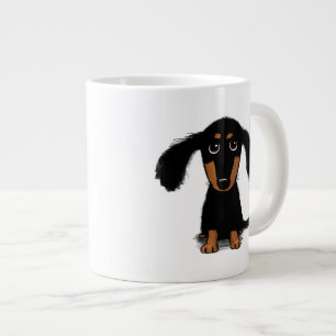 Tasse Géante Cute Long Haired Black et Tan Dachshund Chien chio