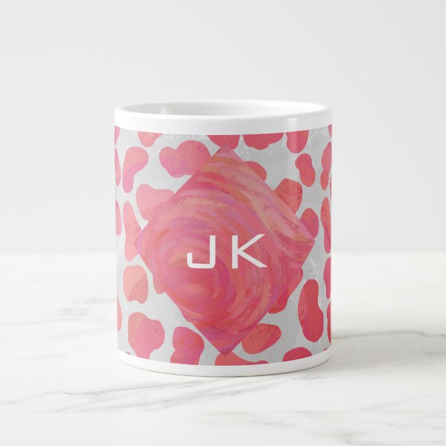 Tasse Géante Dalmatie rose et blanc avec monogramme (Devant)