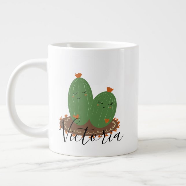 Tasse géante de café avec un doodle qui étreint un (Gauche)