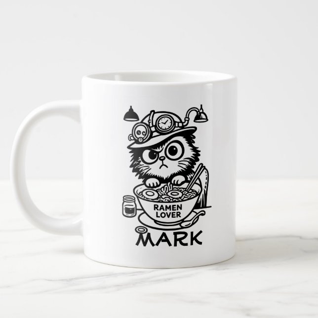 Tasse géante de café drôle de chat Steampunk grinc (Gauche)