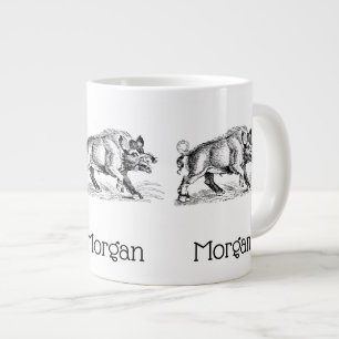 Tasse Géante Dessin vintage de sanglier en noir et blanc #2