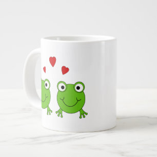 Tasse Géante Deux grenouilles vertes aux coeurs rouges.