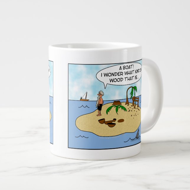 Tasse Géante Drôle caricaturiste sur l'île déserte (Devant droit)