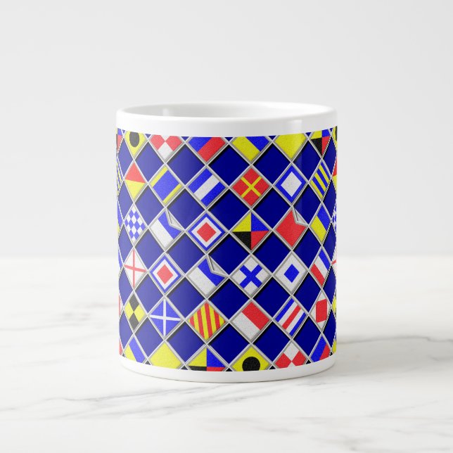 Tasse Géante Effet 3D À damiers Nautique Drapeaux Motif (Devant)