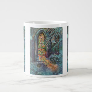 Tasse Géante Église de Noël vintage avec vitrail