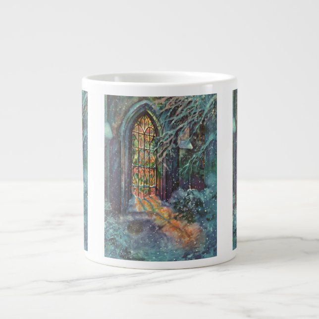 Tasse Géante Église de Noël vintage avec vitrail (Devant)