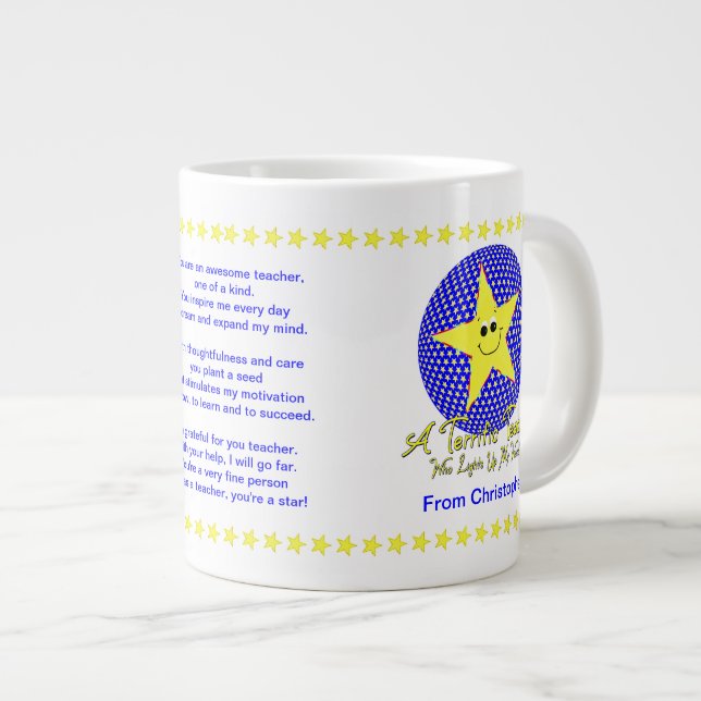 Tasse Géante Étudiant en Merci d'enseignant étoilé (Devant droit)
