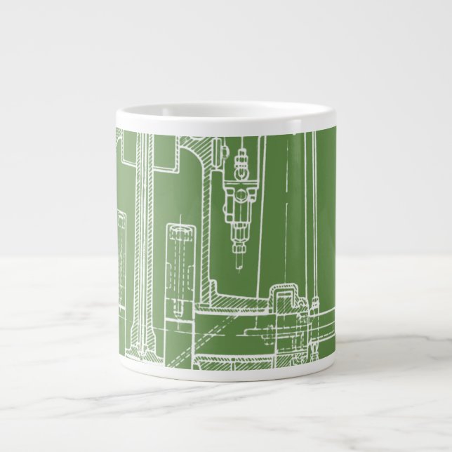 Tasse Géante FaB MeChaNiCal DrAwinG BlUEpRiNT gReeN AnD WhITe ! (Devant)
