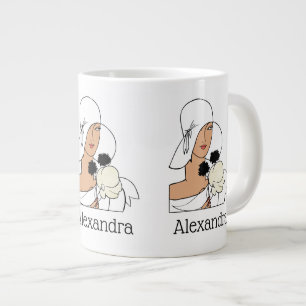 Tasse Géante Femme Art Déco Vintage avec Fleurs Portant un Chap