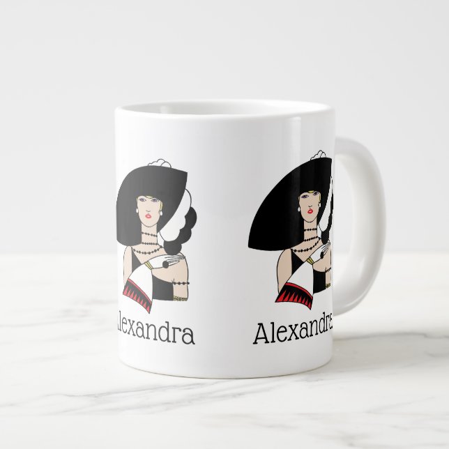 Tasse Géante Femme Art Déco Vintage portant un chapeau des gant (Devant droit)