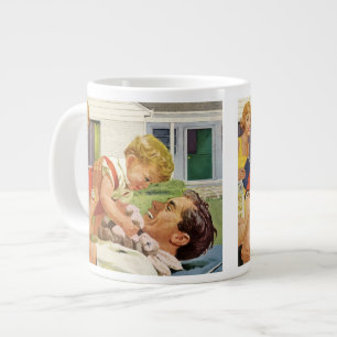 Tasse Géante Fête des Pères vintage, famille heureuse en banlie