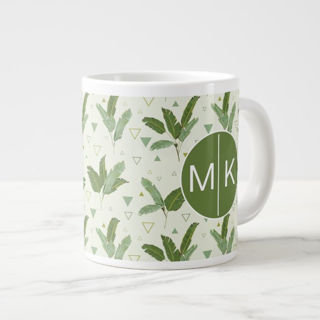Tasse Géante Feuille de banane avec triangles| Monogramme (Devant droit)