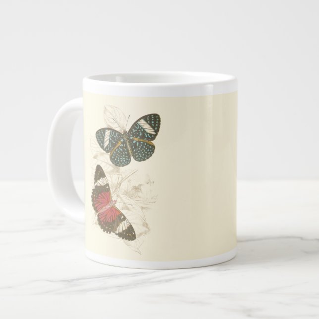 Tasse Géante Feuilles de Sepia avec papillons colorés (Devant gauche)