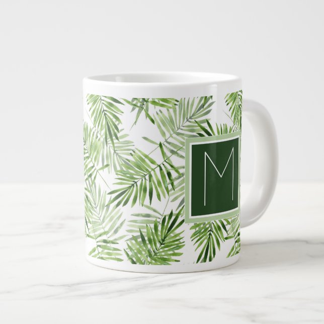 Tasse Géante Feuilles Green Palm| Monogramme (Devant droit)