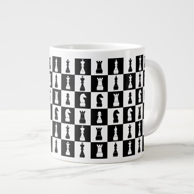 Tasse Géante Figures de jeu d'échecs motif noir et blanc (Devant droit)