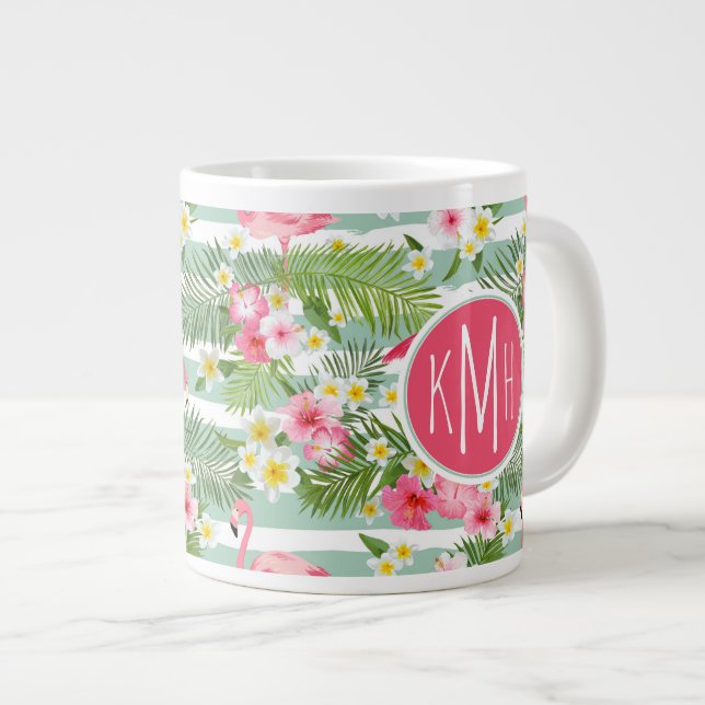 Tasse Géante Flamants roses Et Grèves| Monogramme (Devant droit)