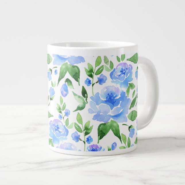 Tasse Géante Fleurs bleu d'eau (Devant droit)