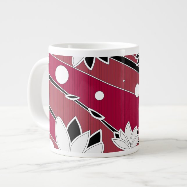 Tasse Géante Fleurs de lotus blanches sur bandes rouges (Devant gauche)