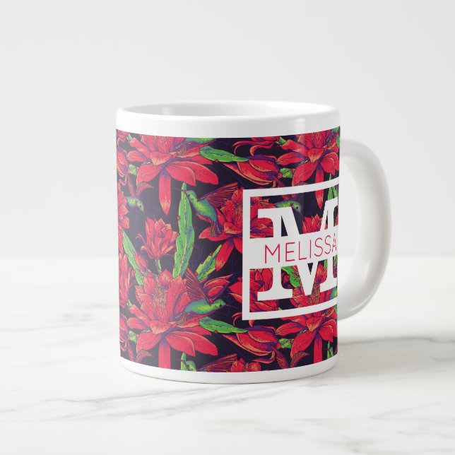 Tasse Géante Fleurs Et Colibris| Ajouter votre nom (Devant droit)