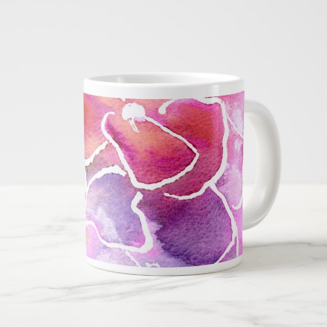 Tasse Géante Fleurs murales roses, bleues et mauves (Devant droit)