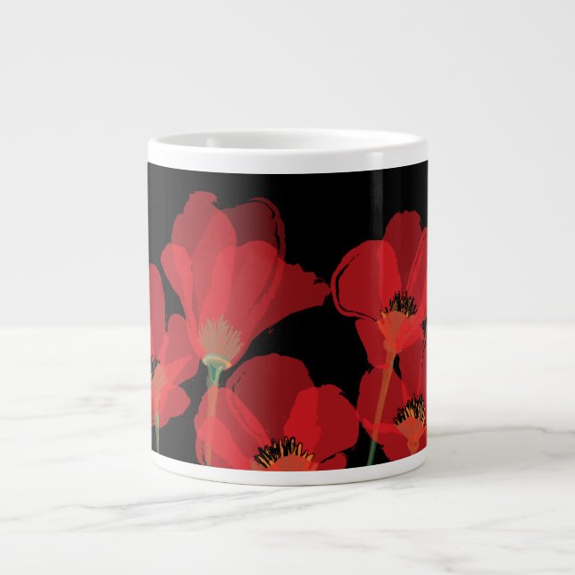 Tasse Géante Fleurs rouges sur noir (Devant)