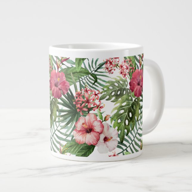Tasse Géante Fleurs tropicales Aquarelle Moderne Florale fine (Devant droit)
