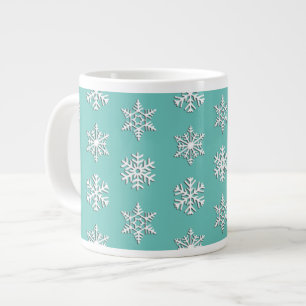 Tasse Géante Flocons de neige 3D blancs, fond personnalisable