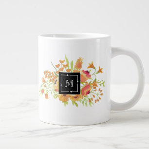 Tasse Géante Flore d'aquarelle personnalisée avec monogramme