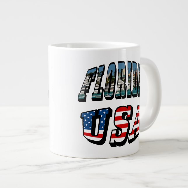Tasse Géante Floride Photo et USA Flag Text (Devant droit)